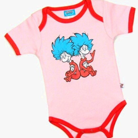 6m 9m Dr Seuss Thing 1 and Thing 2 Bodysuit/Onesie Pink Red - Picture 1 of 1